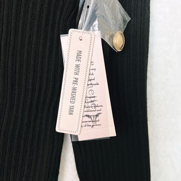 Nanette Lepore Black Ribbed Faux Button Sweater Gold Accent Collared Size XL NWT - Picture 5 of 11